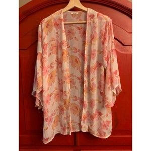 Mi Ami Floral Cardigan Size Small Pink Floral Light Airy Bell Sleeves EUC Flower